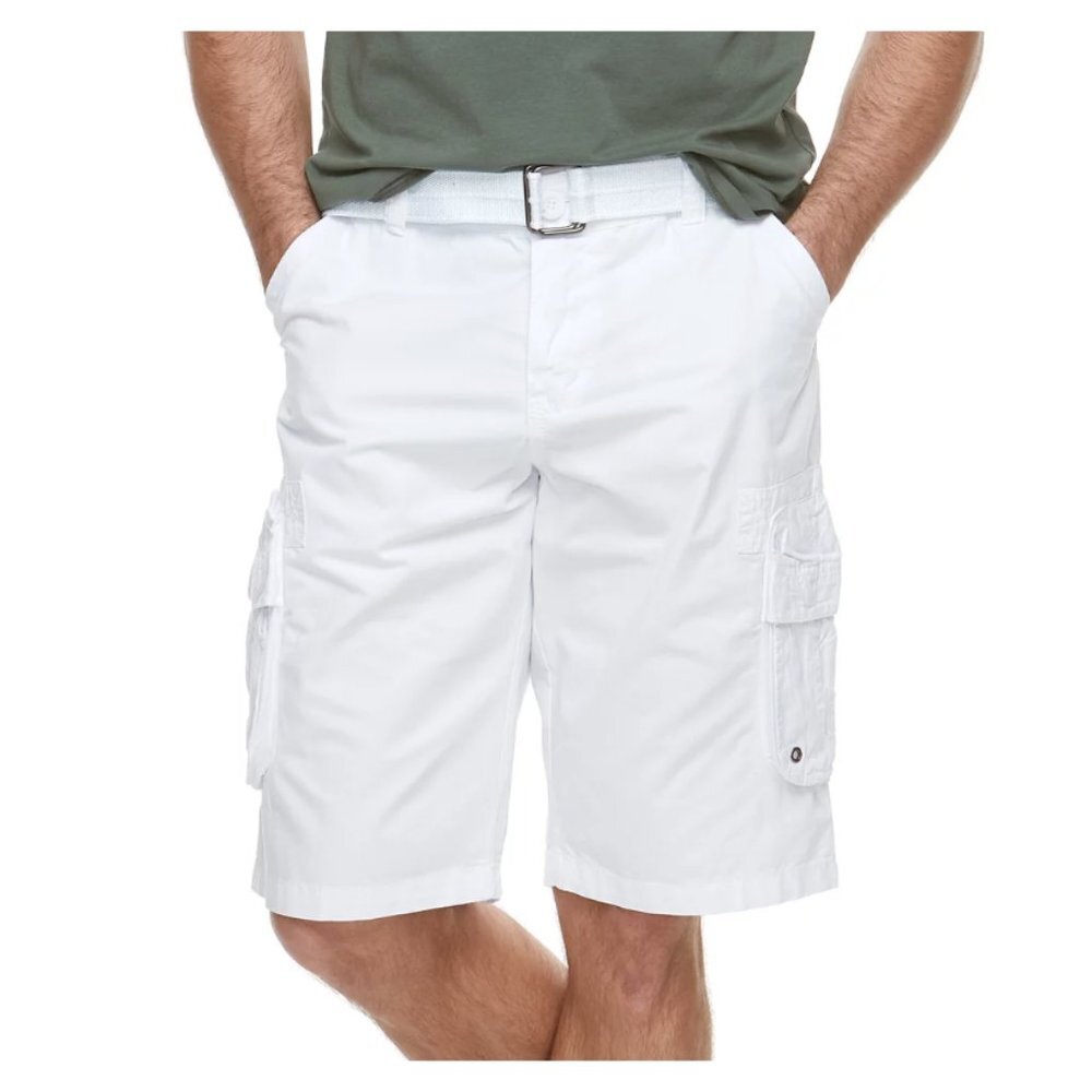 RawX Regular-Fit Belted  White Cargo Shorts‎ Tailored Men size 38